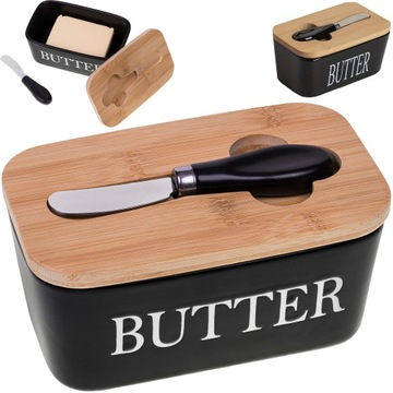 ФАРФОРОВАЯ КЕРАМИЧЕСКАЯ МАСЛЕНКА С НОЖОМ ДЛЯ МАСЛА С БАМБУКОВОЙ СВЕРХУ