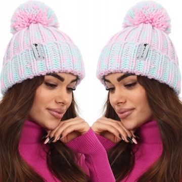 CZAPKA CIEPŁA DAMSKA KOBIECA ZIMOWA PRODUKT POLSKI RÓŻOWY MIĘTOWY 2492