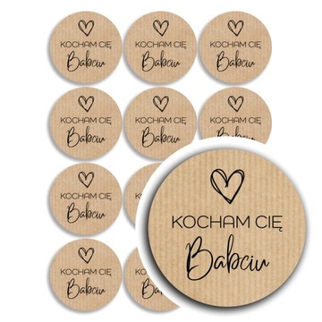 24x naklejki na dzień babci, napis Kocham Cię Babciu, z papieru kraft 35mm