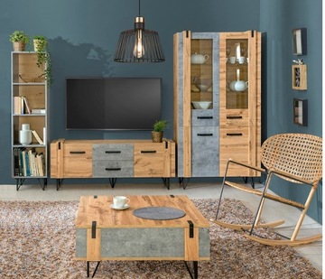 zestaw witryna rtv regał ława loft salon Lofter 10