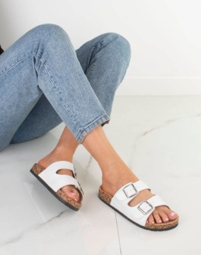 ТАПОЧКИ С ПРЯЖКАМИ, НА РЕМЕНКАХ ИЗ ЭКО-КОЖИ, БЕЛЫЕ 40