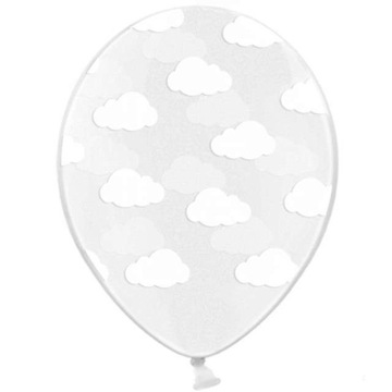 śliczne balony przezroczyste w BIAŁE CHMURKI 6 szt