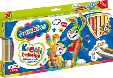KREDKI BAMBINO DREWNIANE 24 KOLORY trójkątne