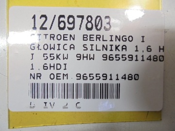 CITROEN BERLINGO I HLAVA MOTORU 9655911480 1,6HDI