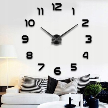 DUŻy ZEGAR ŚCIENNY 80-120CM CZARNY 12 CYFR 3D DIY