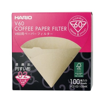 HARIO FILTRY PAPIEROWE KARTON BRĄZ v60-02 100szt