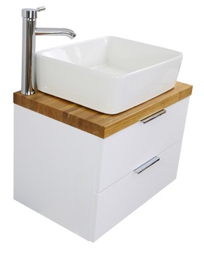 RYFLOWANA SZAFKA POD UMYWALKĘ 80 CM | BLAT DĄB | LAKIER BIAŁY MAT | MDF