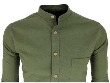 зеленая мужская рубашка цвета хаки с воротником стойкой 968 41 42 L
