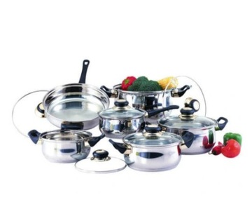 KOMPLET GARNKÓW STALOWYCH I PATELNIA Z POKRYWKAMI 12 ELEMENTÓW ZESTAW