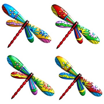4 Dragonfly Garden Kolorowe ogrodzenie zewnętrzne Art Patio Rzeźby wiszące