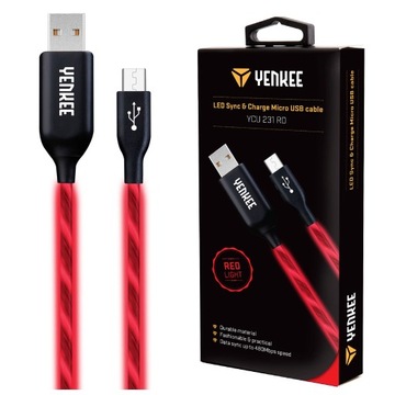 Kabel Micro USB LED do Synchronizacji i Ładowania Yenkee YCU 231RD Czerwony