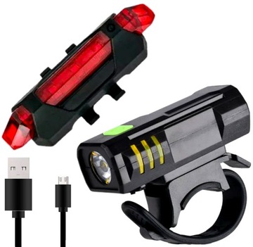 LAMPKA ROWEROWA LED ZESTAW TYŁ PRZÓD USB NA ROWER OŚWIETLENIE ROWEROWE LED