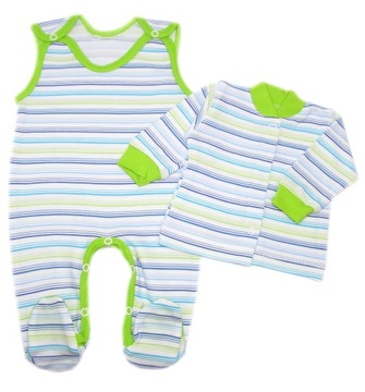 KOMPLET NIEMOWLĘCY 62 ŚPIOCHY + KAFTANIK GREEN STRIPES /11/