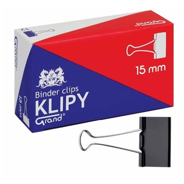 Канцелярские зажимы GRAND 15мм черные 12шт XS