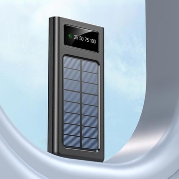 Портативное зарядное устройство Powerbank на солнечных батареях с цифровым дисплеем, 30000 мАч