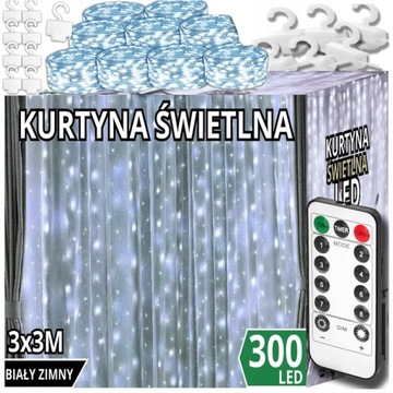 KURTYNA ŚWIETLNA LED 3x3 LAMPKI X 300 ŚWIĄTECZNE CHOINKOWE GIRLANDA NA OKNO