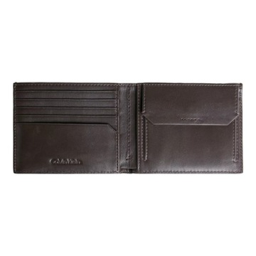 CALVIN KLEIN BEZPIECZNY PORTFEL MĘSKI METAL CK BIFOLD 5CC W/COIN BRĄZOWY