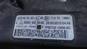 CITROEN DS5 13R SVĚTLO PŘEDNÍ LEVÝ UK 9806093280