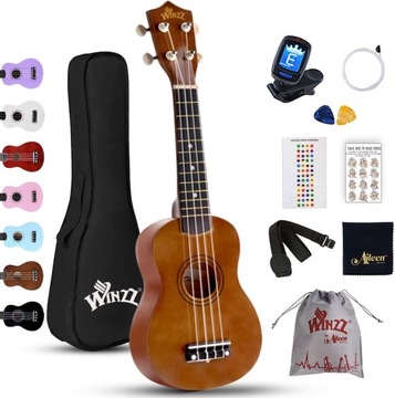 UKULELE SOPRANOWE BRĄZOWE + GRATIS ZESTAW AKCESORIÓW POKROWIEC KOSTKI