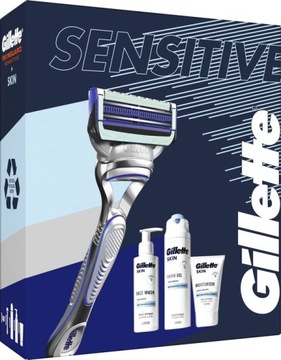 GILLETTE ZESTAW SENSITIVE SKINGUARD maszynka+żel +krem+zel twarz