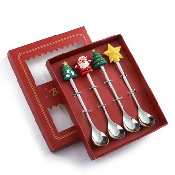 4pcs Christmas Spoon Fork Cutlery Set Christmas Gift Elk Christmas Tree