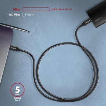 USB-C 3.2 Gen 2 м, кабель PD 60 Вт, черный Axagon