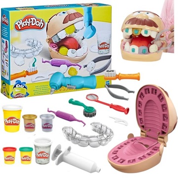 CIASTOLINA PLASTELINA PLAY DOH DENTYSTA 10 NARZĘDZI 6 TUB AKCESORIA ZESTAW