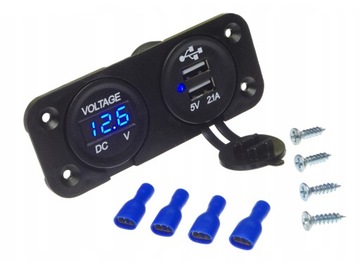 Ładowarka montażowa 2x USB 3,1A z woltomierzem samochodowym od 6 do 28V