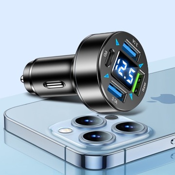 АВТОМОБИЛЬНОЕ ЗАРЯДНОЕ УСТРОЙСТВО FAST 3.1A со светодиодной подсветкой QC 3.0 x3 USB + PD 66 Вт
