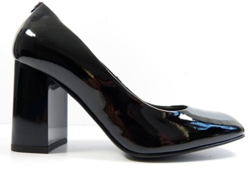 czarne lakierowne buty damskie klasyczne czółenka na słupku skórzan Sala 36