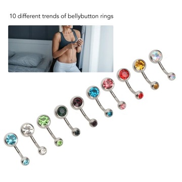 10 шт. Кольца для пупка с разноцветными стразами, изогнутая штанга 72