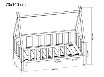 Łóżko dziecięce drewniane tipi JAŚ 70x140 surowe z sękami