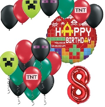 BALONY zestaw na urodziny 8 LAT PIKSELE TNT