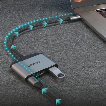 Unitek przejściówka adapter USB-C na HDMI 2.1 8K 30Hz, USB-A, USB-C 100W