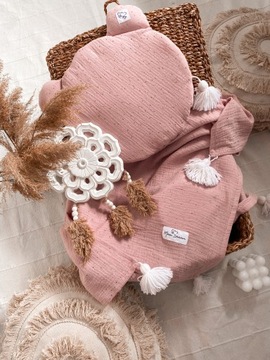 Муслиновый комплект, подушка с плюшевым мишкой, одеяло, грязно-розовый