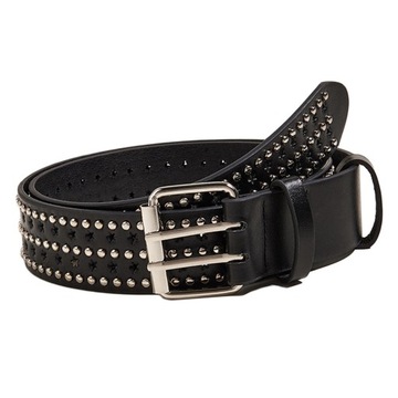 Modny męski pasek z nitami Regulowany pasek ze skóry PU Punk Pin czarny