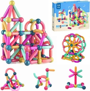 МАГНИТНЫЕ БЛОКИ 84 ЭЛЕМЕНТЫ ОБРАЗОВАТЕЛЬНОЙ КОНСТРУКЦИИ НАБОР ШАРИКОВ