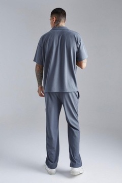 1E0A62 P25 BOOHOOMAN SZARA KOSZULKA POLO OVERSIZE W PRĄŻKI M