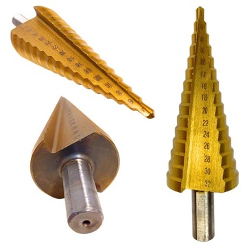 WIERTŁO STOŻKOWE STOPNIOWE DO METALU 4-32MM HSS TYTANOWANE STALI INOX