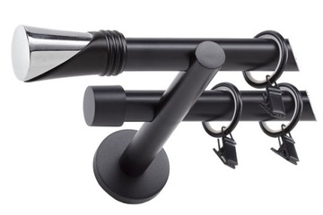 KARNISZ CZARNY PODWÓJNY 19+19 160 cm CICHE KÓŁKA