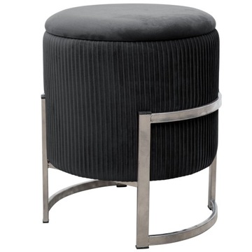 Pufa Porto Czarna 40x46 cm Welur Srebrny