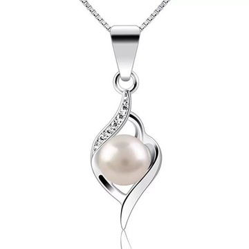 S925 Sterling Silver Ladies Pearl Cyrkonia Naszyjnik Prezent