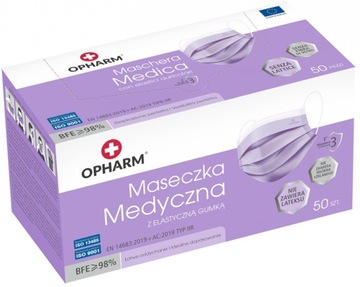 POLSKIE MASKI MEDYCZNE FIOLETOWE TYP IIR 50SZT MASKA CHIRURGICZNA