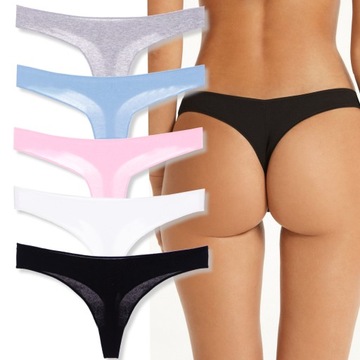 5 GŁADKIE STRINGI BEZSZWOWE BAWEŁNIANE MAJTKI L/XL