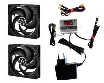 2 wentylatory + zasilacz + termostat do szaf Rack