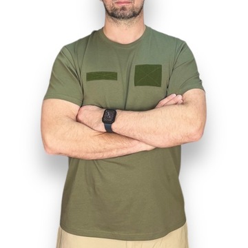 Bawełniana koszulka wojskowa z rzepami militarny zielony khaki t-shirt