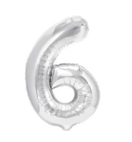 BALON FOLIOWY CYFRA '6' SREBRNA 100 CM, SUPER PAK
