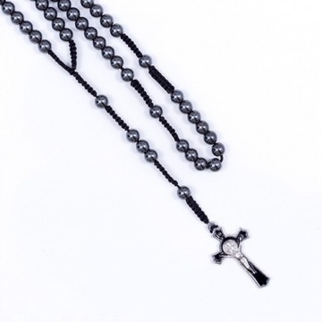 Różaniec - hematyt - 8mm - św. Benedykt (JK)