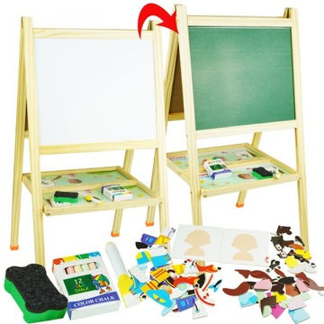 Drewniana Tablica Magnetyczno-Kredowa + Puzzle Drewniane Magnetyczne Zestaw