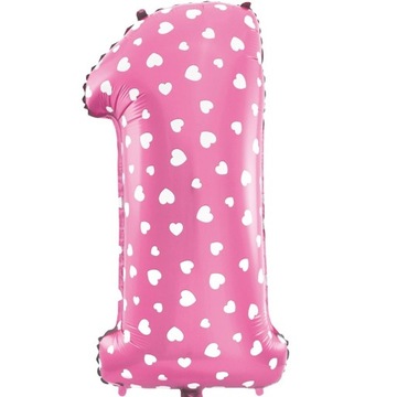 Balon foliowy cyfra 1 SERCA urodzinowy cyferka JEDEN roczek dekoracja 45cm